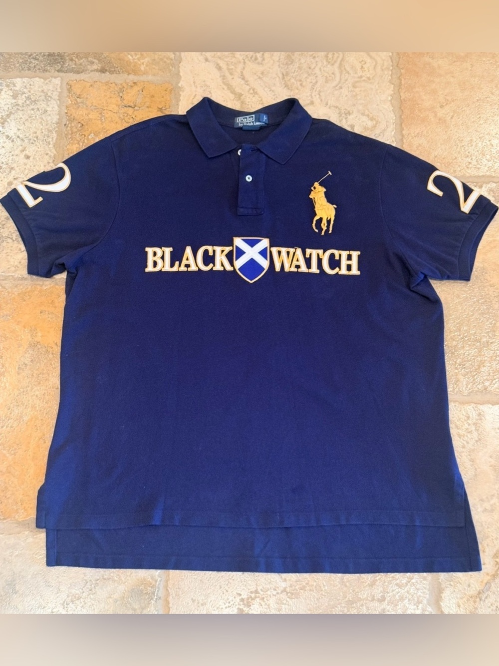 Ralph Lauren Navy Polo with Yellow Pony & 'Black Watch' Embroidery